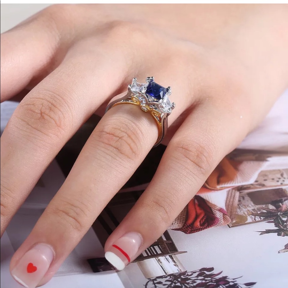 New 925 Silver Two Tone Sapphire Ring - Picture 4 of 6